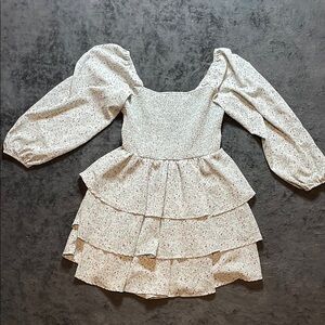 Entro Boho Cottagecore Smocked Floral Long Sleeve Tiered Romper Dress